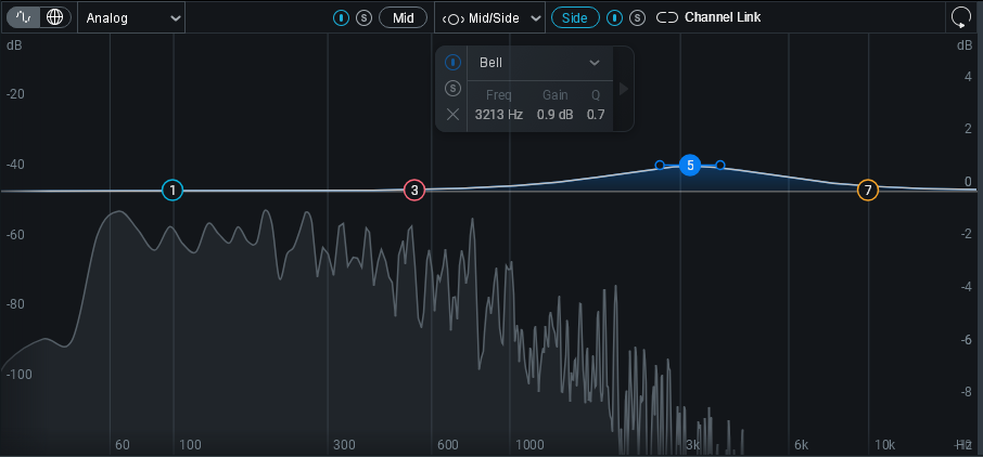 We then add slight boosts on the side channel to make the sound a bit wider using a mid-side equalizer