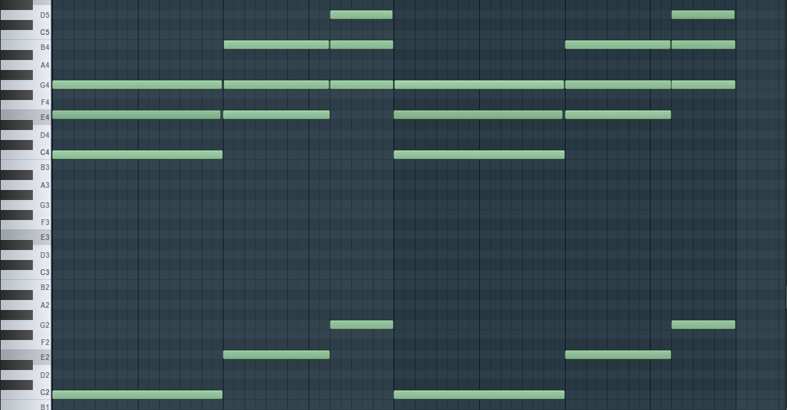 simple triad chord layered with bass notes from a lower octave