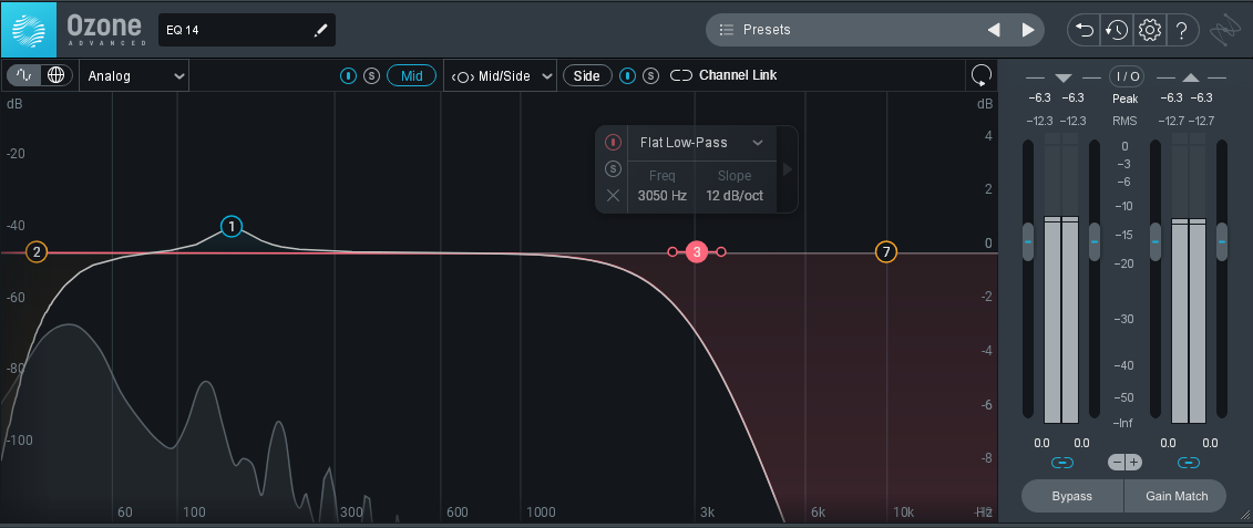 We add this EQ on the bass, and cut out some unwanted high frequencies to leave space for melodic content and low frequencies below 30Hz to eliminate some low end mud